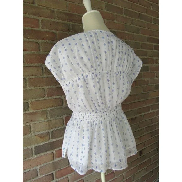 Old Navy Waist-Defined Printed Dolman-Sleeve Top White Geo Women's S - Picture 12 of 16